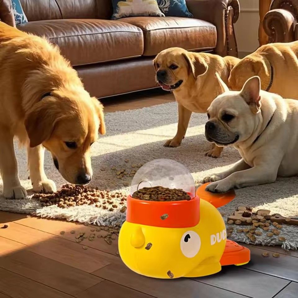 Interactive Pet Feeder Toy Slow Feeding Duck Design for Dogs Cats Puzzle Feeder Press Automatic Treat Dispenser Pet Training