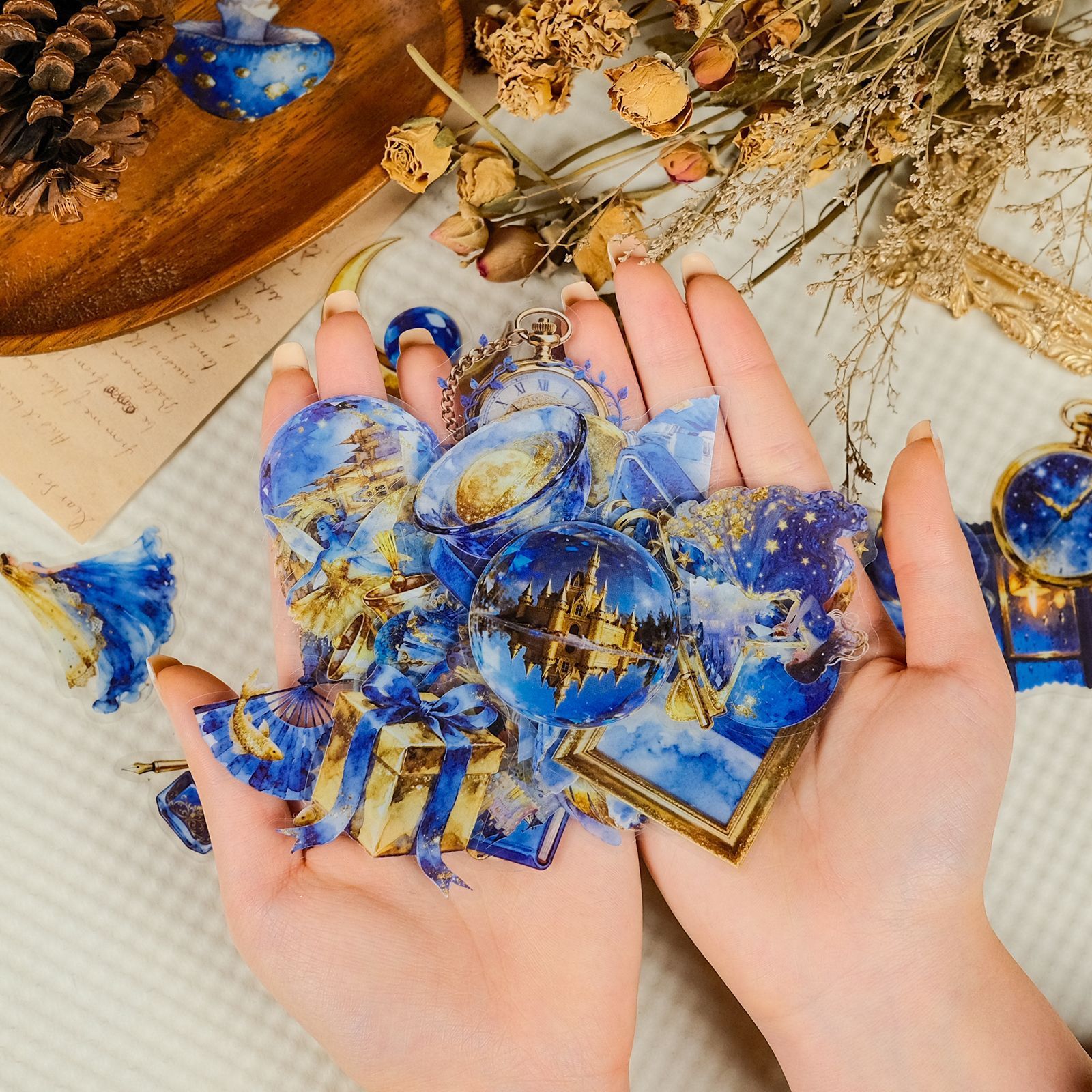 56PCS     Transparent Golden Blue Aesthetic Graffiti Stickers Cool Waterproof Decals DIY Luggage Stationery Decoration Sticker