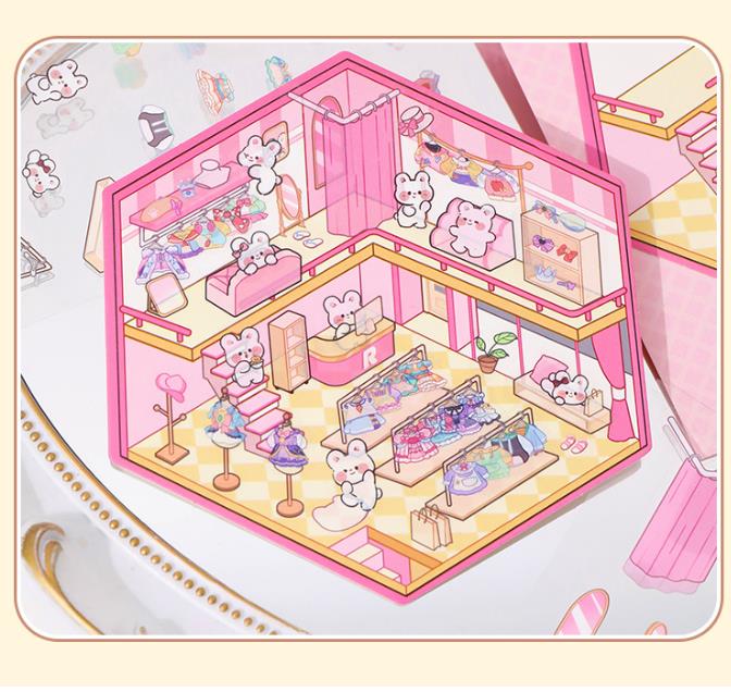 1Pcs  Creative 3D Simulation Cabin Stickers Cute Cartoon Handmade DIY Landscaping Stickers Scene Stacking Pasting Stickers