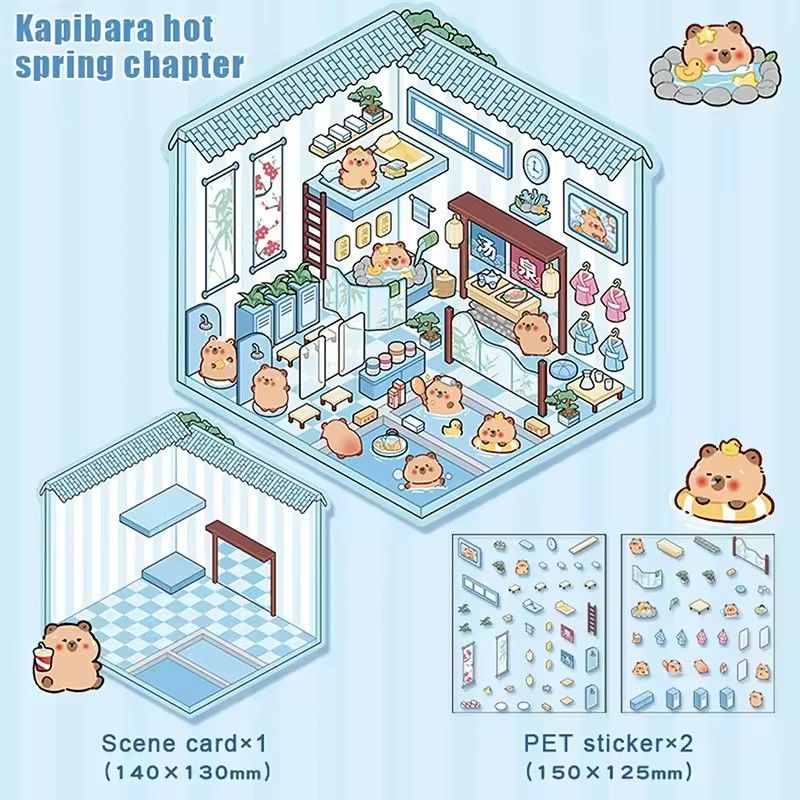 1Pcs  Creative 3D Simulation Cabin Stickers Cute Cartoon Handmade DIY Landscaping Stickers Scene Stacking Pasting Stickers