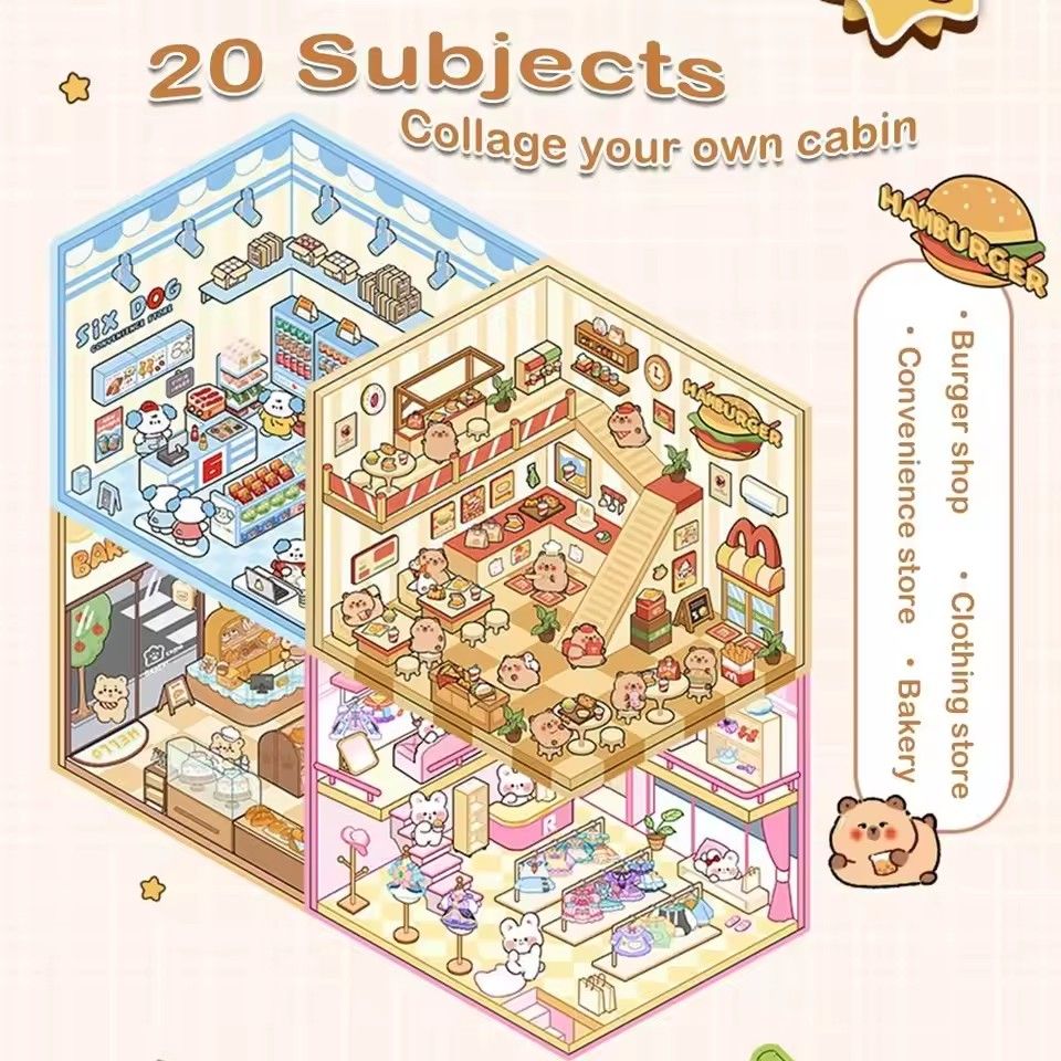 1Pcs  Creative 3D Simulation Cabin Stickers Cute Cartoon Handmade DIY Landscaping Stickers Scene Stacking Pasting Stickers
