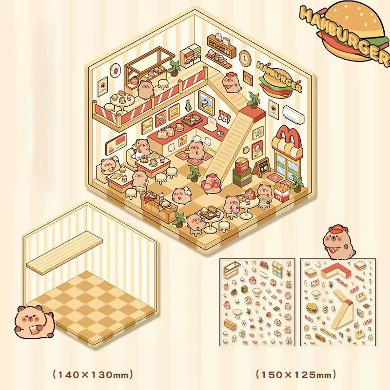 1Pcs  Creative 3D Simulation Cabin Stickers Cute Cartoon Handmade DIY Landscaping Stickers Scene Stacking Pasting Stickers