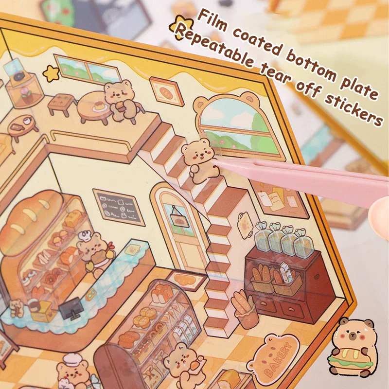 1Pcs  Creative 3D Simulation Cabin Stickers Cute Cartoon Handmade DIY Landscaping Stickers Scene Stacking Pasting Stickers