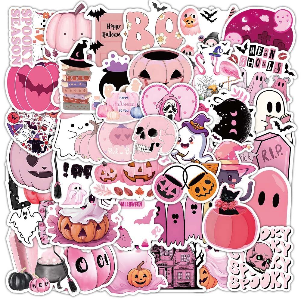 50PCS    Cartoon pink Christmas graffiti stickers, cute holiday decorations, stationery, luggage stickers