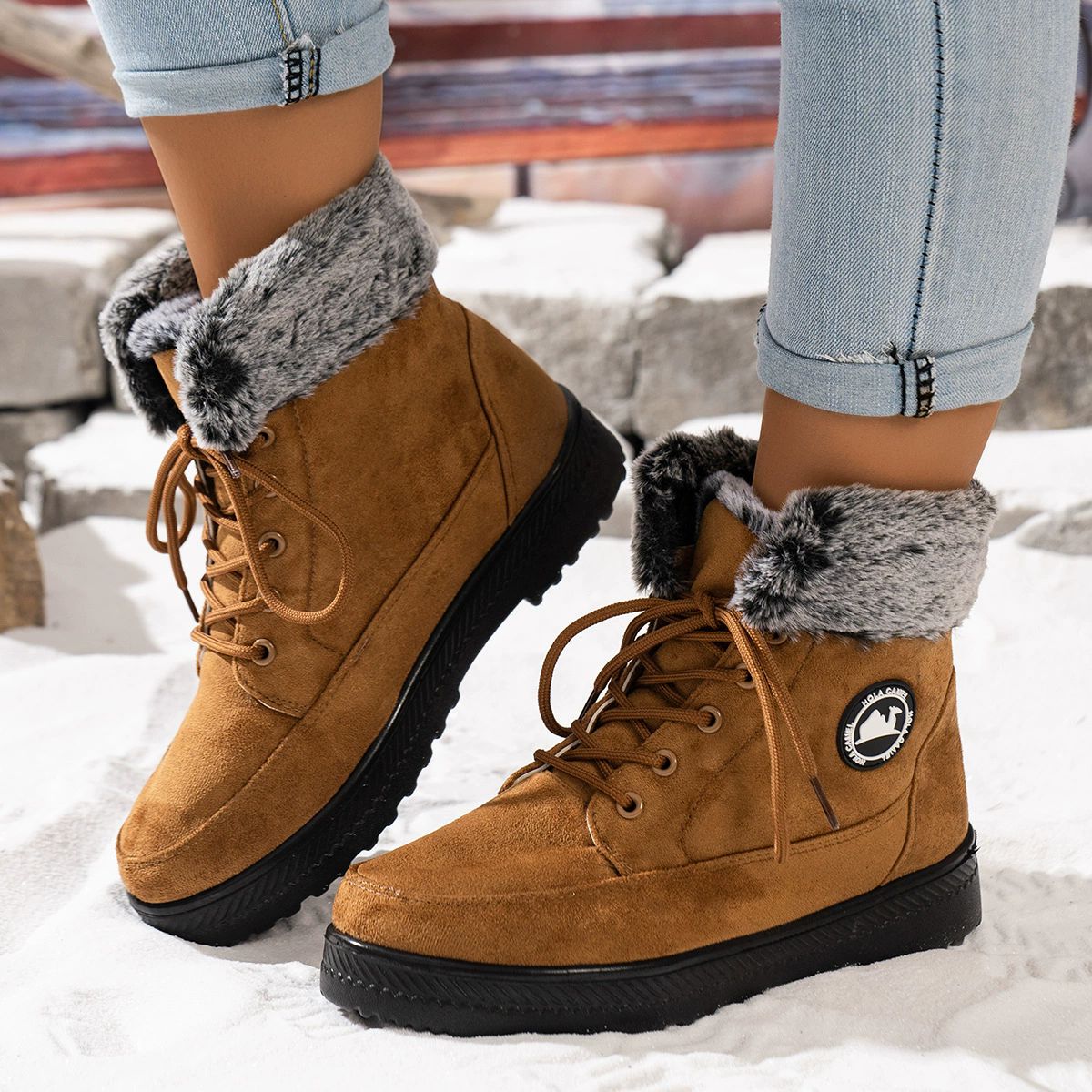 Women'S Warm Fall Winter Boots Solid Color Casual Fashion Boots Stylish High Quality Round Toe Thick Bottom Boots Women'S Boots