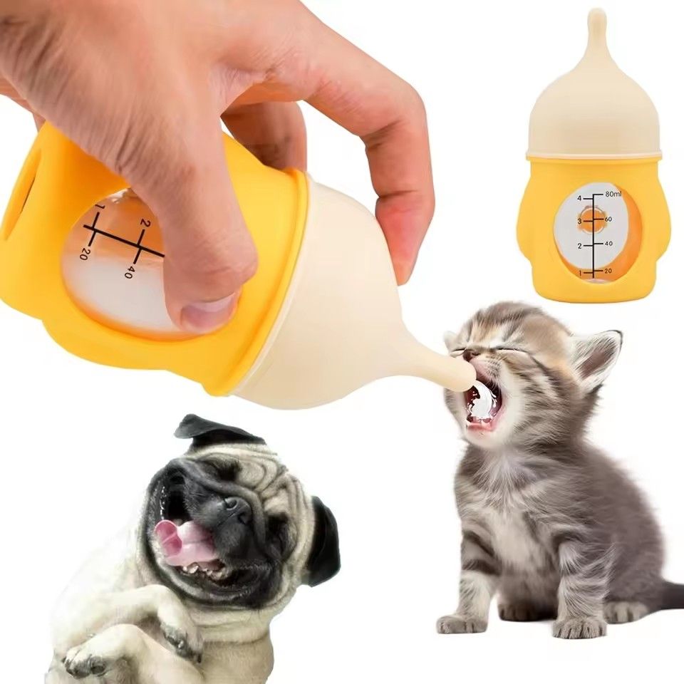 New pet milk bottle cat dog bionic anti-choking newborn puppy cat silicone bottle drinking milk see scale