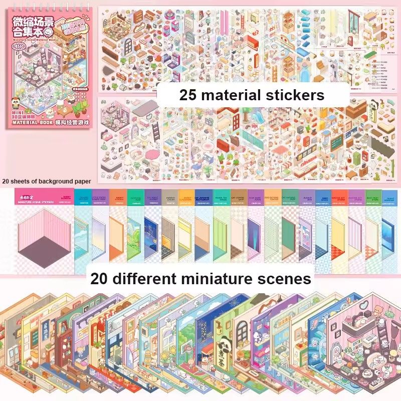 6-20in1 Scene Stickers 3d Book Cartoon for Diy Handbook Students Back-To-School Gift Miniature Landscape Collection Sticker Book