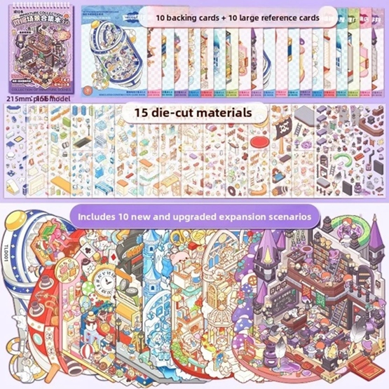 6-20in1 Scene Stickers 3d Book Cartoon for Diy Handbook Students Back-To-School Gift Miniature Landscape Collection Sticker Book