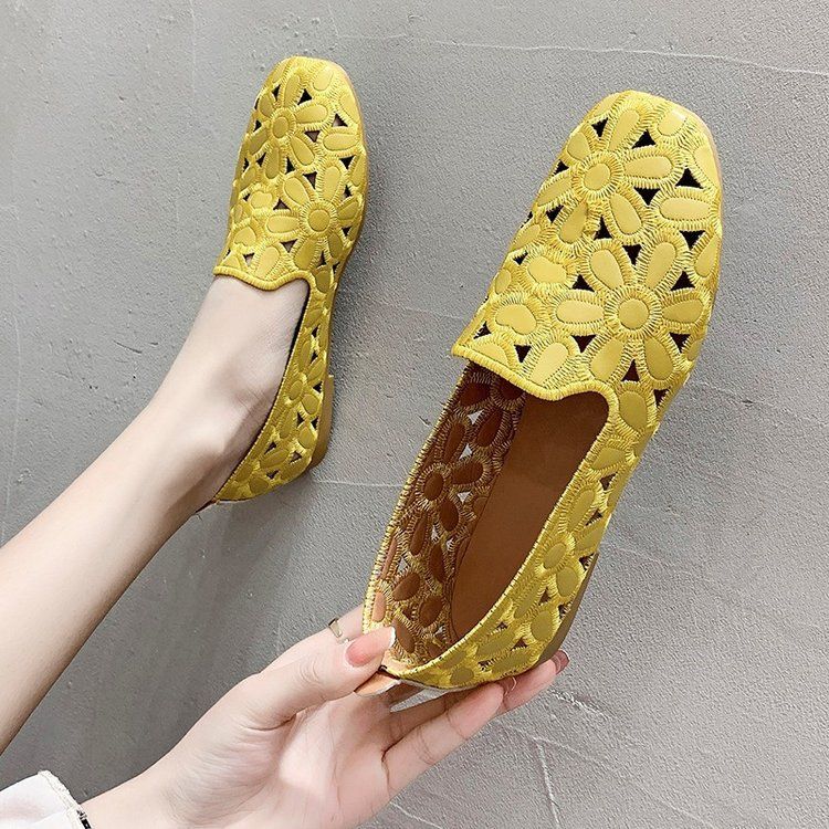 Size 35-42 Square Toe Summer Shoes for Women Embroidery Designer Shoes Soft Slipon Loafers Moccasin Leisure Women's Ballet Flats