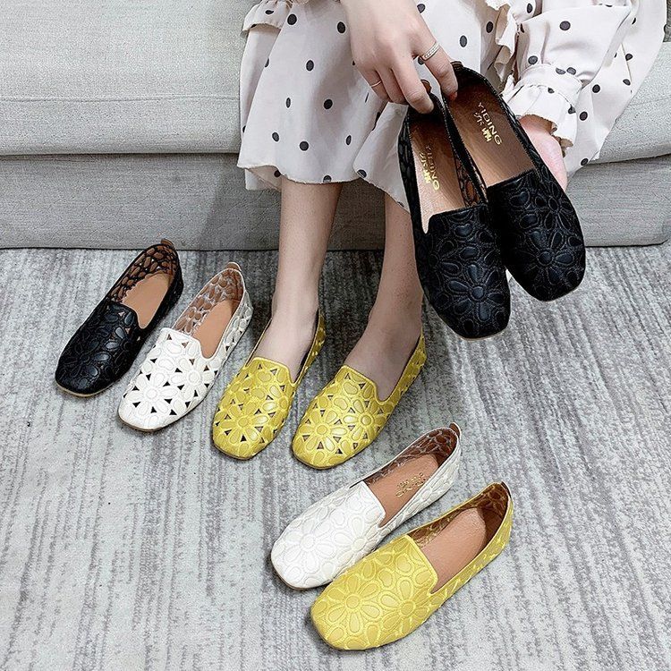 Size 35-42 Square Toe Summer Shoes for Women Embroidery Designer Shoes Soft Slipon Loafers Moccasin Leisure Women's Ballet Flats