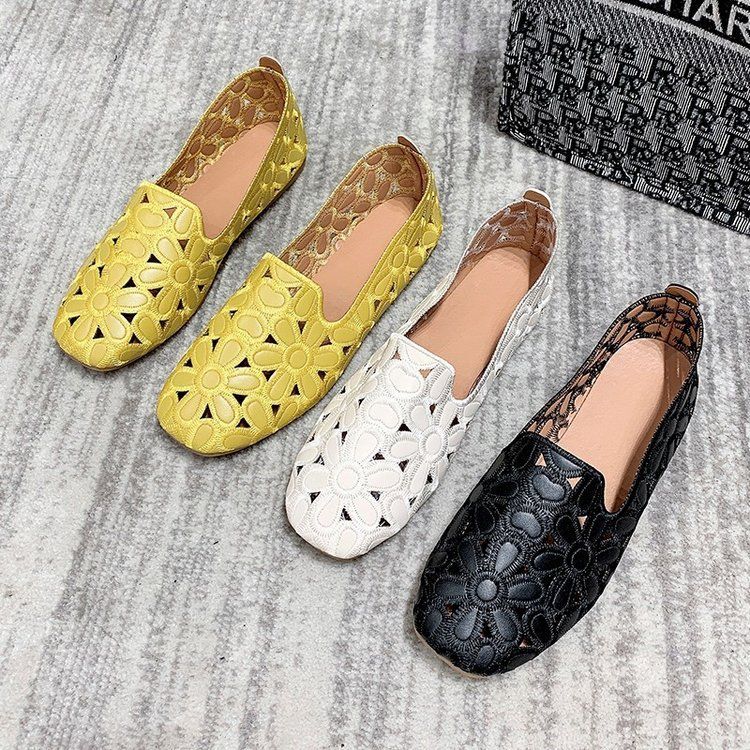 Size 35-42 Square Toe Summer Shoes for Women Embroidery Designer Shoes Soft Slipon Loafers Moccasin Leisure Women's Ballet Flats