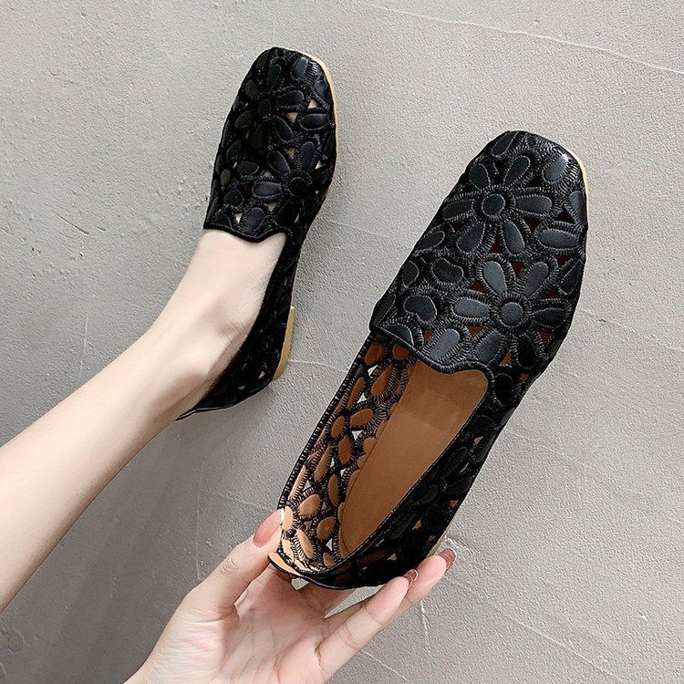 Size 35-42 Square Toe Summer Shoes for Women Embroidery Designer Shoes Soft Slipon Loafers Moccasin Leisure Women's Ballet Flats