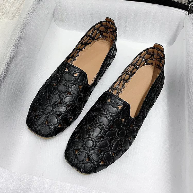 Size 35-42 Square Toe Summer Shoes for Women Embroidery Designer Shoes Soft Slipon Loafers Moccasin Leisure Women's Ballet Flats