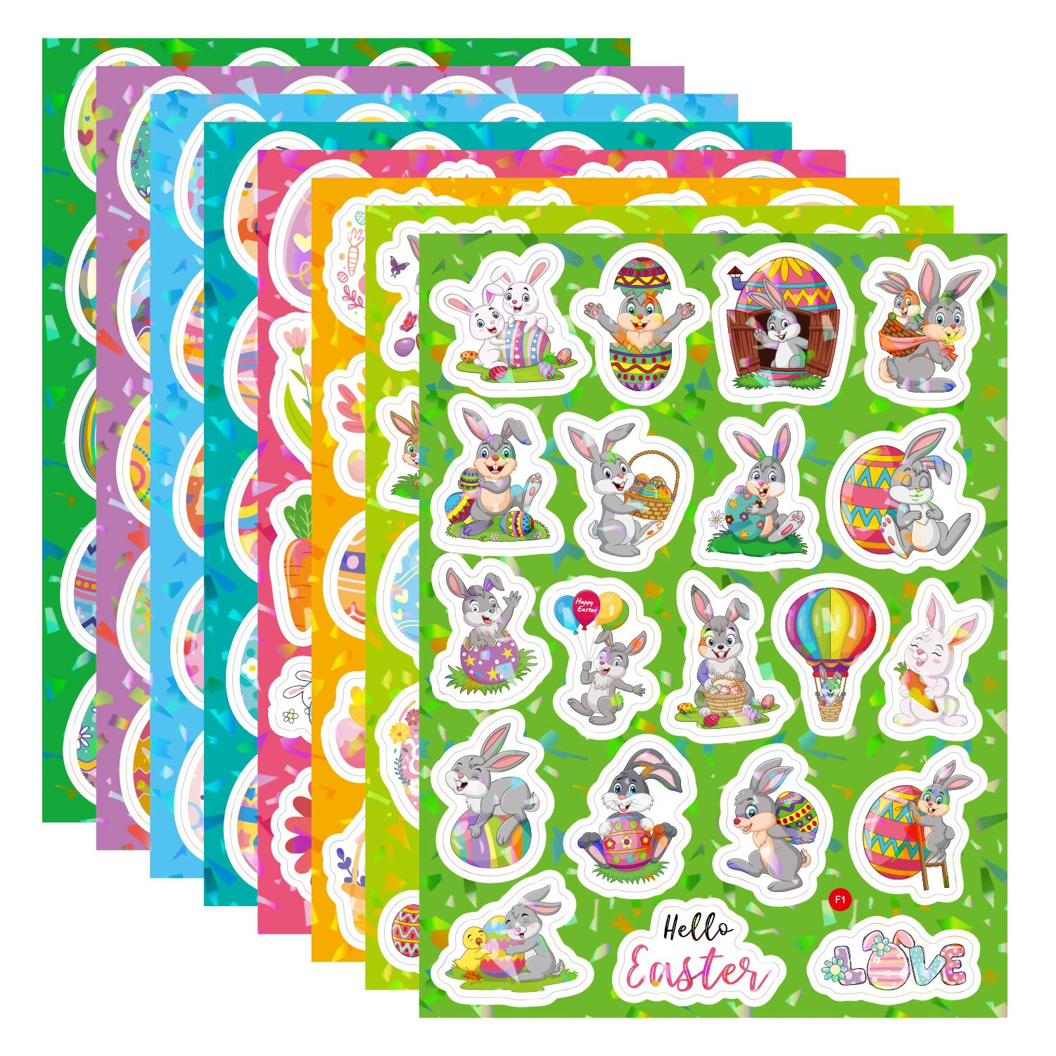160PCS   Easter Stickers Laser Flash Easter Egg Bunny Stickers Removable Vinyl Sticker for Party Christmas Halloween Decor