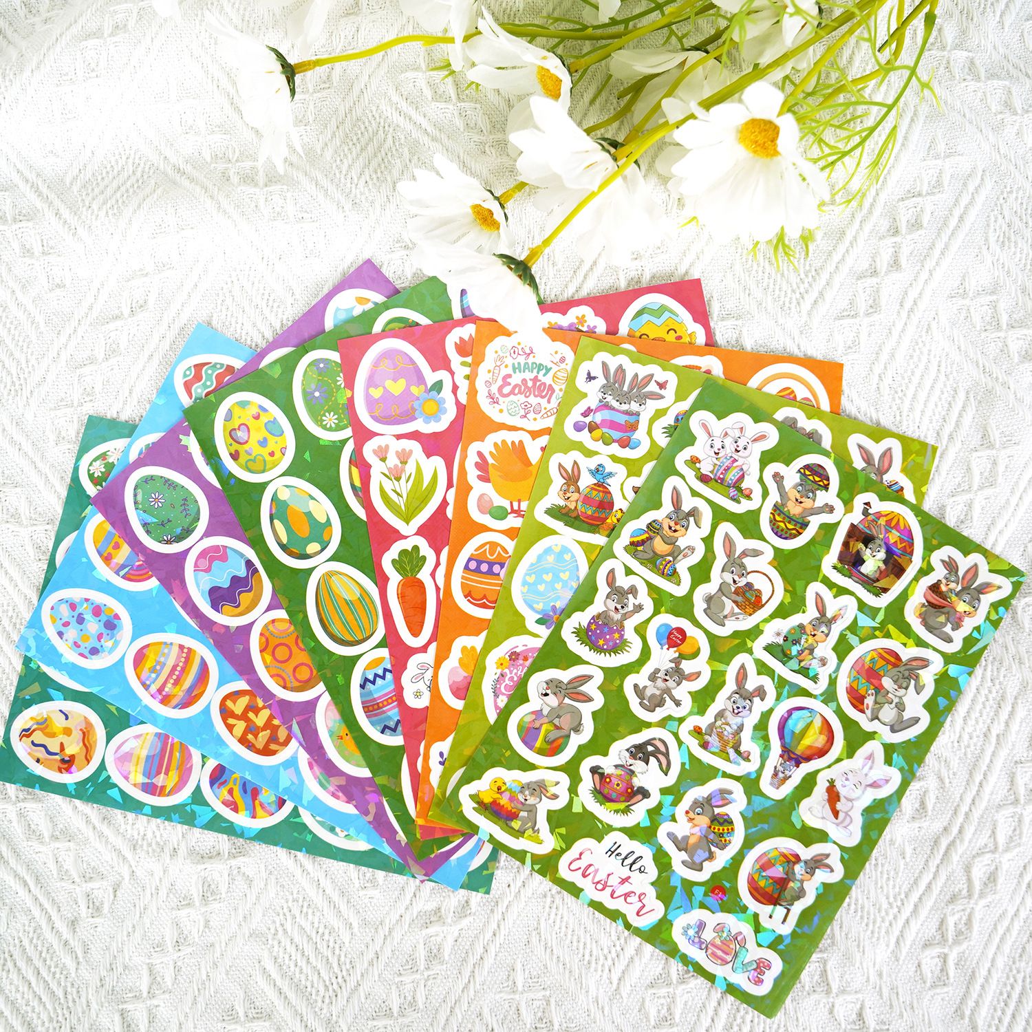 160PCS   Easter Stickers Laser Flash Easter Egg Bunny Stickers Removable Vinyl Sticker for Party Christmas Halloween Decor