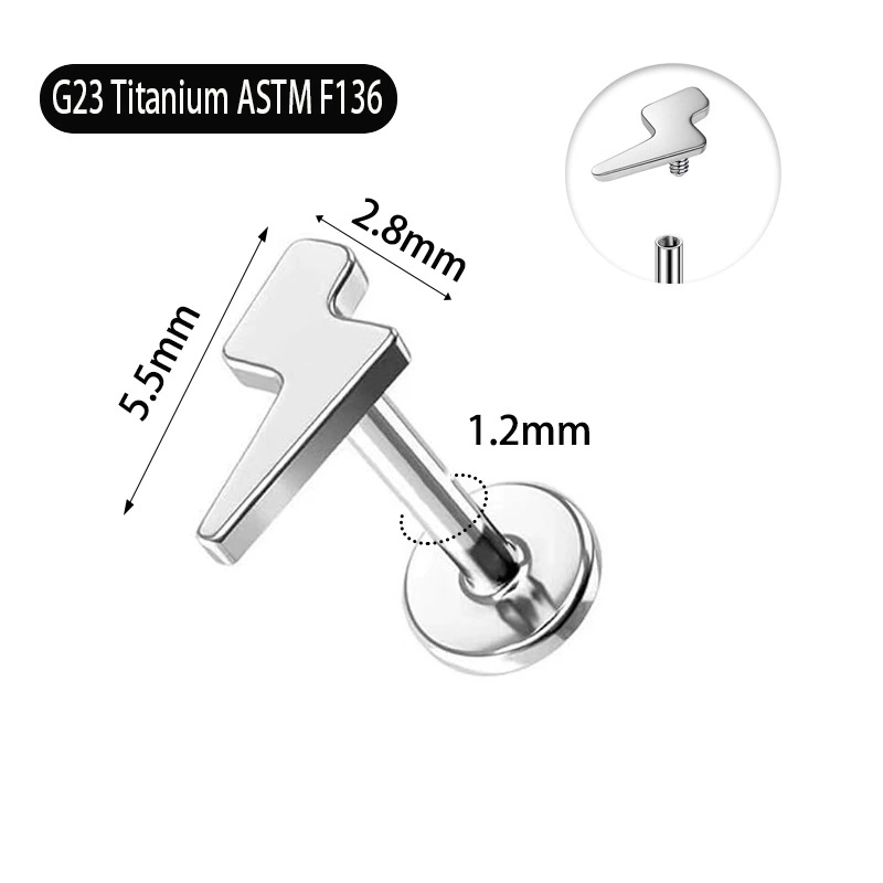 7 Pcs F136 Titanium Earrings Pentagram Heart Cross Lightning Bolt Internal Thread  Nose Stud Lip Stud Body Piercing Jewelry