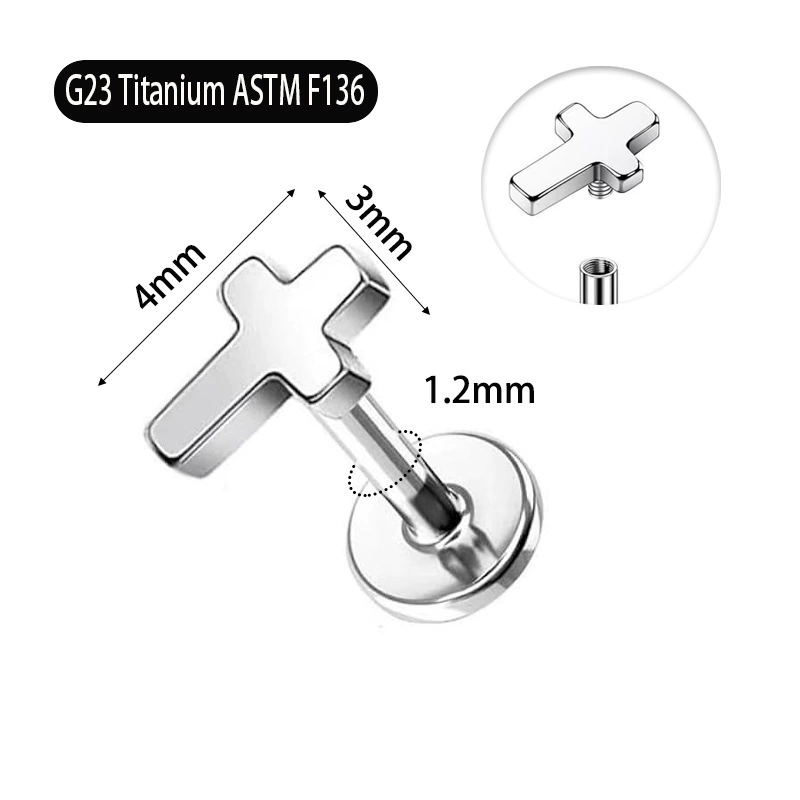 7 Pcs F136 Titanium Earrings Pentagram Heart Cross Lightning Bolt Internal Thread  Nose Stud Lip Stud Body Piercing Jewelry