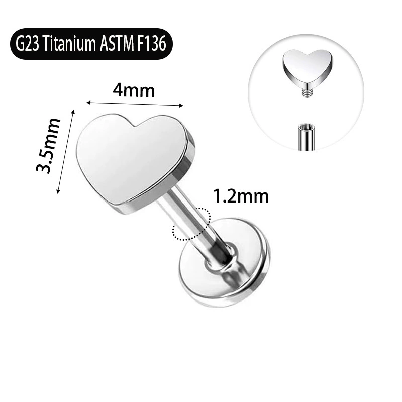 7 Pcs F136 Titanium Earrings Pentagram Heart Cross Lightning Bolt Internal Thread  Nose Stud Lip Stud Body Piercing Jewelry