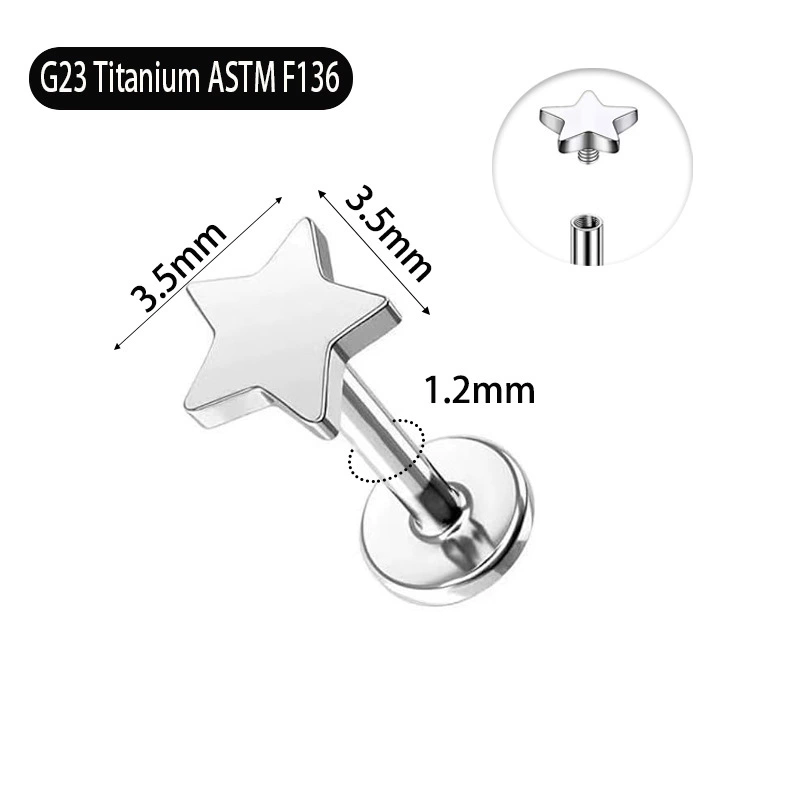 7 Pcs F136 Titanium Earrings Pentagram Heart Cross Lightning Bolt Internal Thread  Nose Stud Lip Stud Body Piercing Jewelry