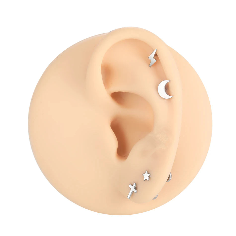 7 Pcs F136 Titanium Earrings Pentagram Heart Cross Lightning Bolt Internal Thread  Nose Stud Lip Stud Body Piercing Jewelry