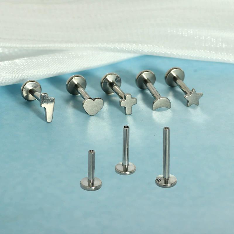 7 Pcs F136 Titanium Earrings Pentagram Heart Cross Lightning Bolt Internal Thread  Nose Stud Lip Stud Body Piercing Jewelry
