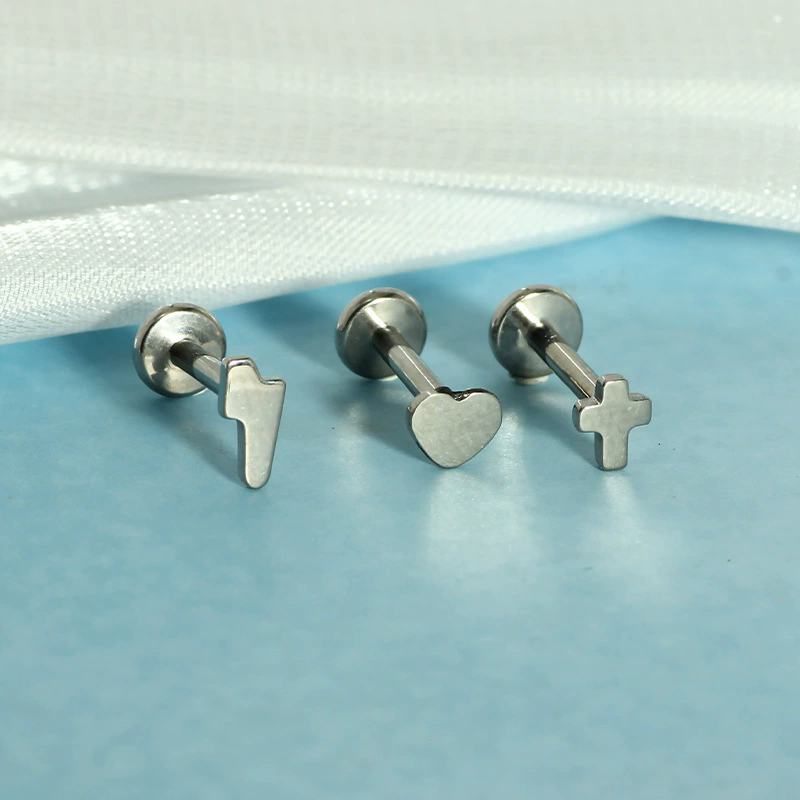 7 Pcs F136 Titanium Earrings Pentagram Heart Cross Lightning Bolt Internal Thread  Nose Stud Lip Stud Body Piercing Jewelry