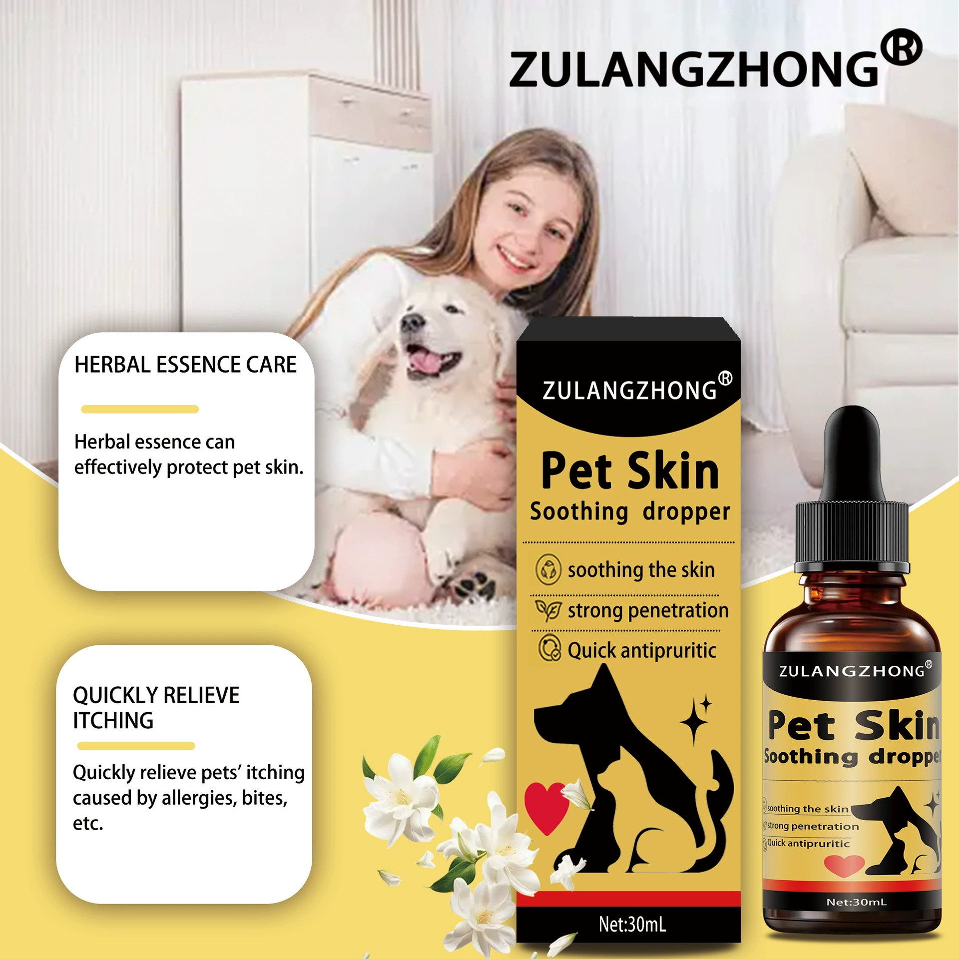 Pet Skin Care DropletsGentle Formula Soothing Discomfort Relief Vet Recommended for Dogs Cats All Breeds Daily Use