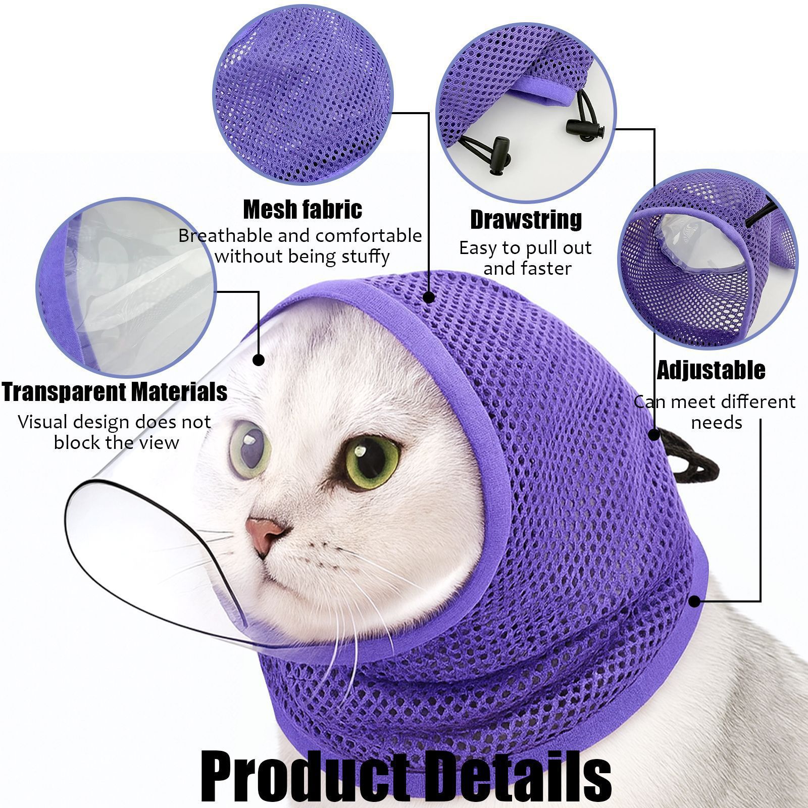 1PC    Adjustable Drawstring Anti Biting Mask Anti Scratch Mesh Breathable Cat Mouth Cover Not Blocking View Anti Stuffiness Cat