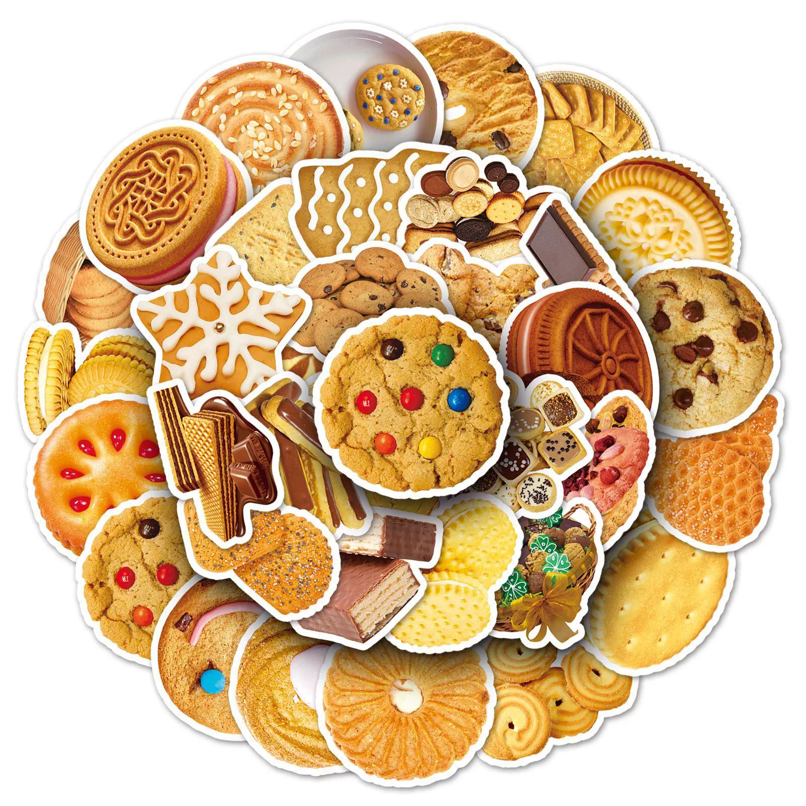 50PCS     Mixed Real Cookie Stickers Funny Decoration Fridge Phone Laptop Scrapbook Classic Food Graffiti Decals Kids Gift Toy