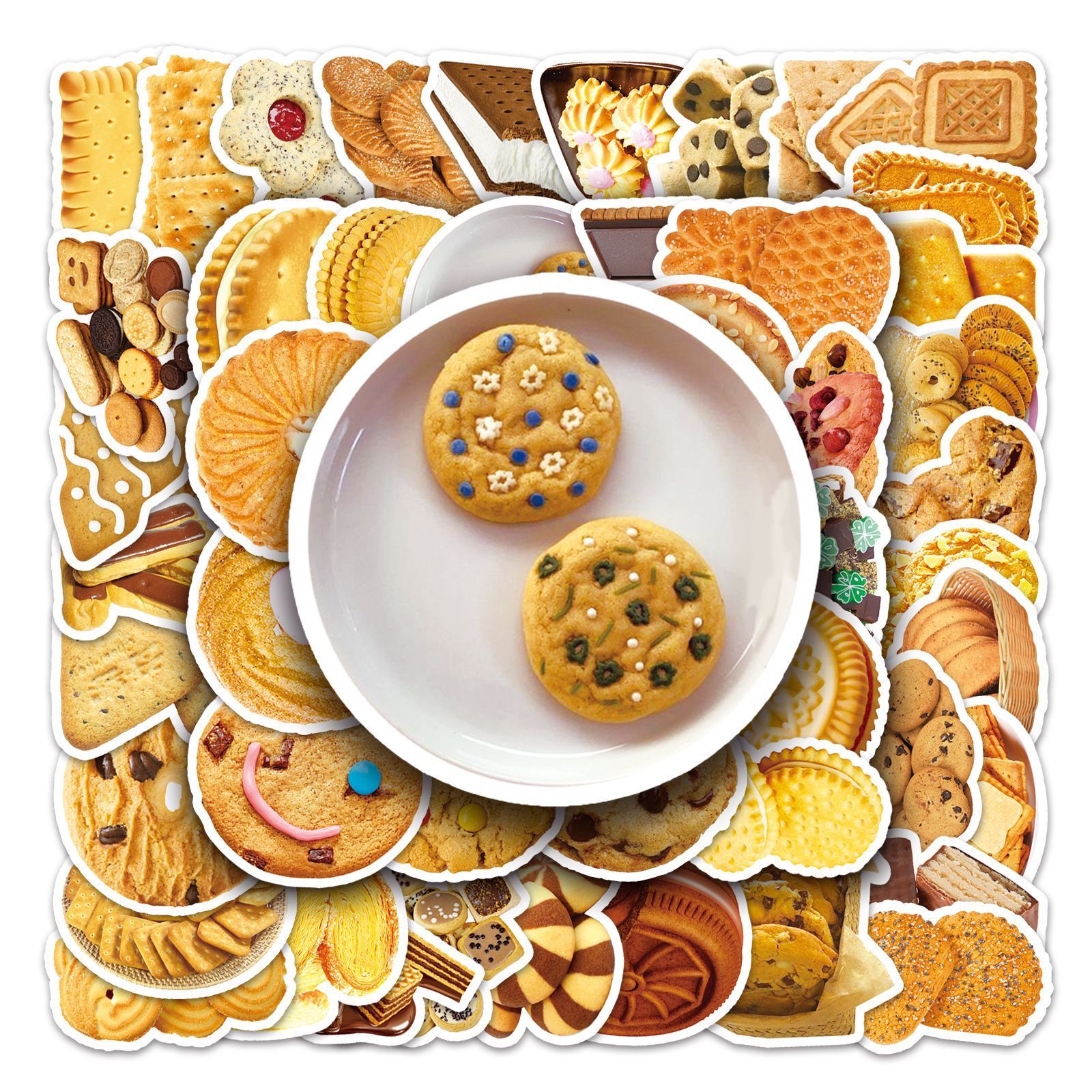 50PCS     Mixed Real Cookie Stickers Funny Decoration Fridge Phone Laptop Scrapbook Classic Food Graffiti Decals Kids Gift Toy