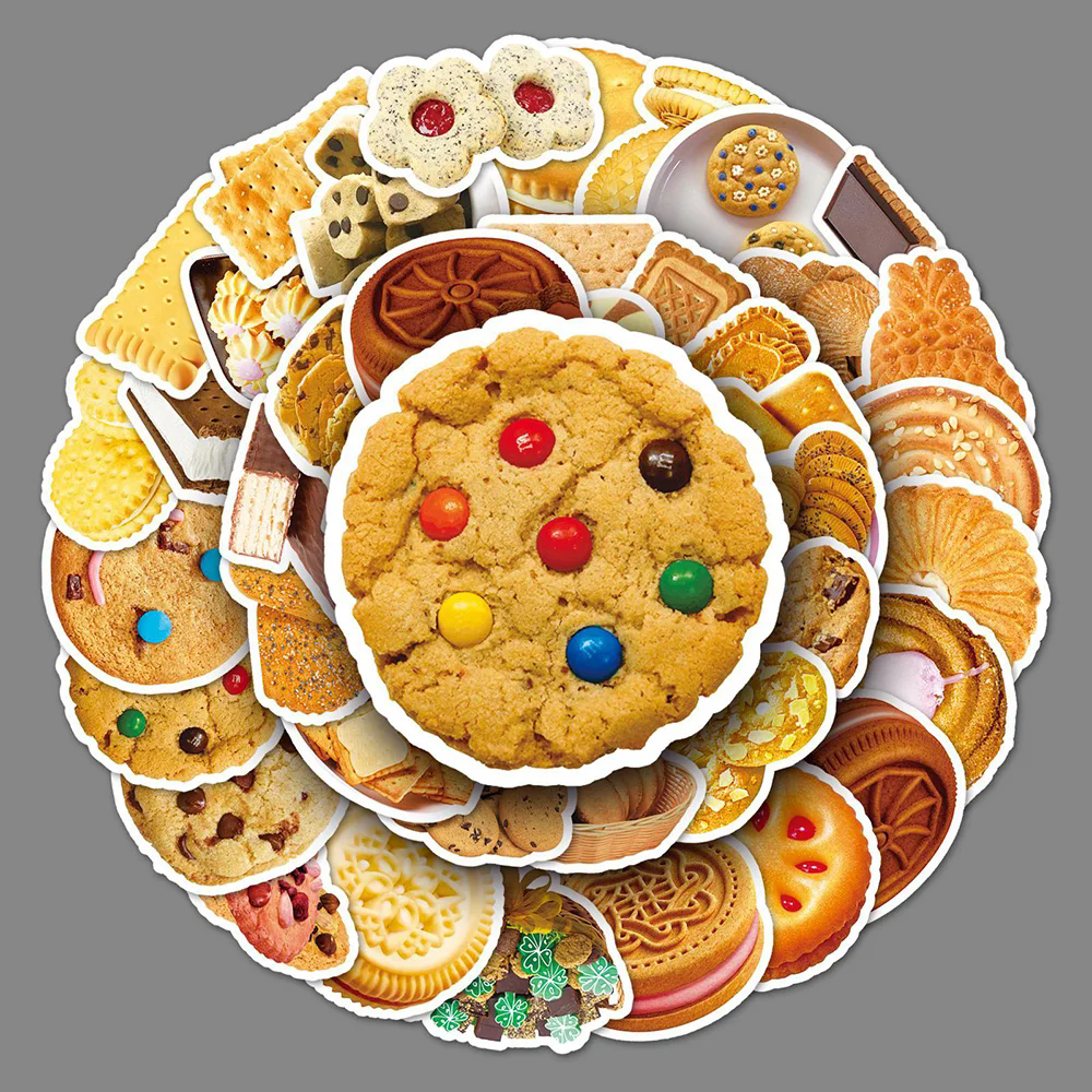 50PCS     Mixed Real Cookie Stickers Funny Decoration Fridge Phone Laptop Scrapbook Classic Food Graffiti Decals Kids Gift Toy