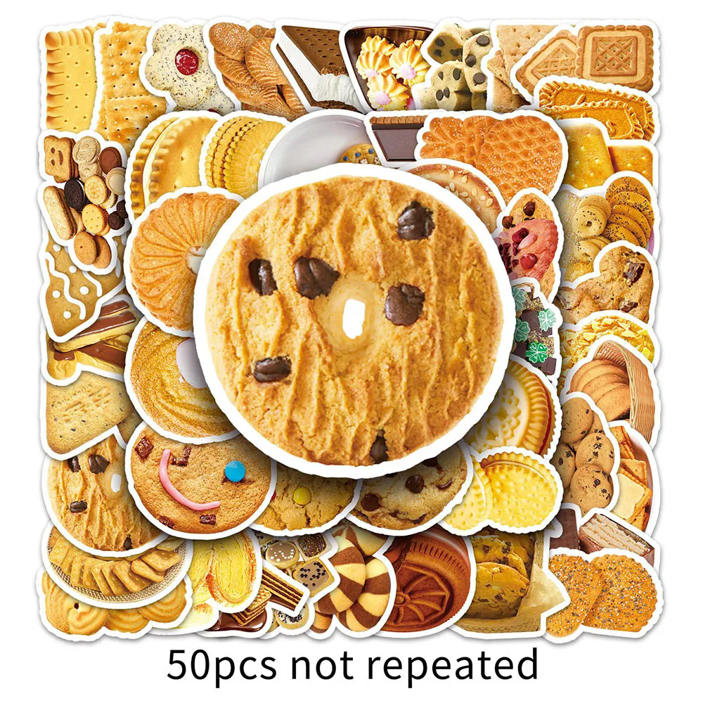 50PCS     Mixed Real Cookie Stickers Funny Decoration Fridge Phone Laptop Scrapbook Classic Food Graffiti Decals Kids Gift Toy