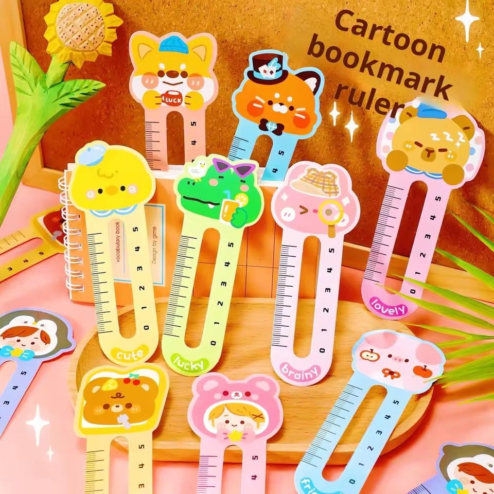 50PCS    Cute Cartoon Animal Styling 2-in-1 Ruler Bookmark Set - Creative Stationery, Reading Gift for Kids Students
