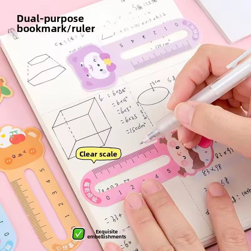 50PCS    Cute Cartoon Animal Styling 2-in-1 Ruler Bookmark Set - Creative Stationery, Reading Gift for Kids Students