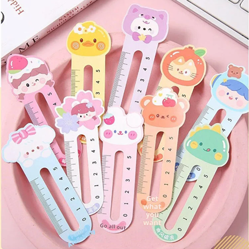 50PCS    Cute Cartoon Animal Styling 2-in-1 Ruler Bookmark Set - Creative Stationery, Reading Gift for Kids Students