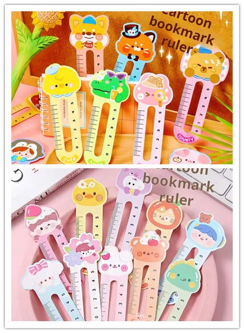 50PCS    Cute Cartoon Animal Styling 2-in-1 Ruler Bookmark Set - Creative Stationery, Reading Gift for Kids Students
