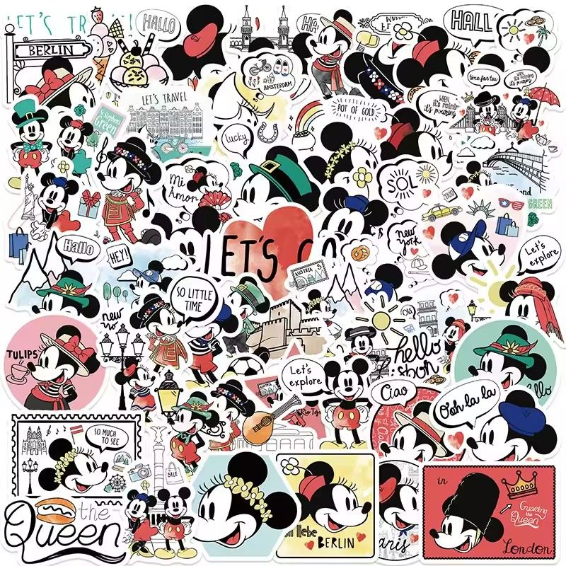 50PCS   Mickey outfit Stickers Disney Decorative Coffee Laptop Bicycle Waterproof Phone Aesthetic Casual Stationery Card Sticker