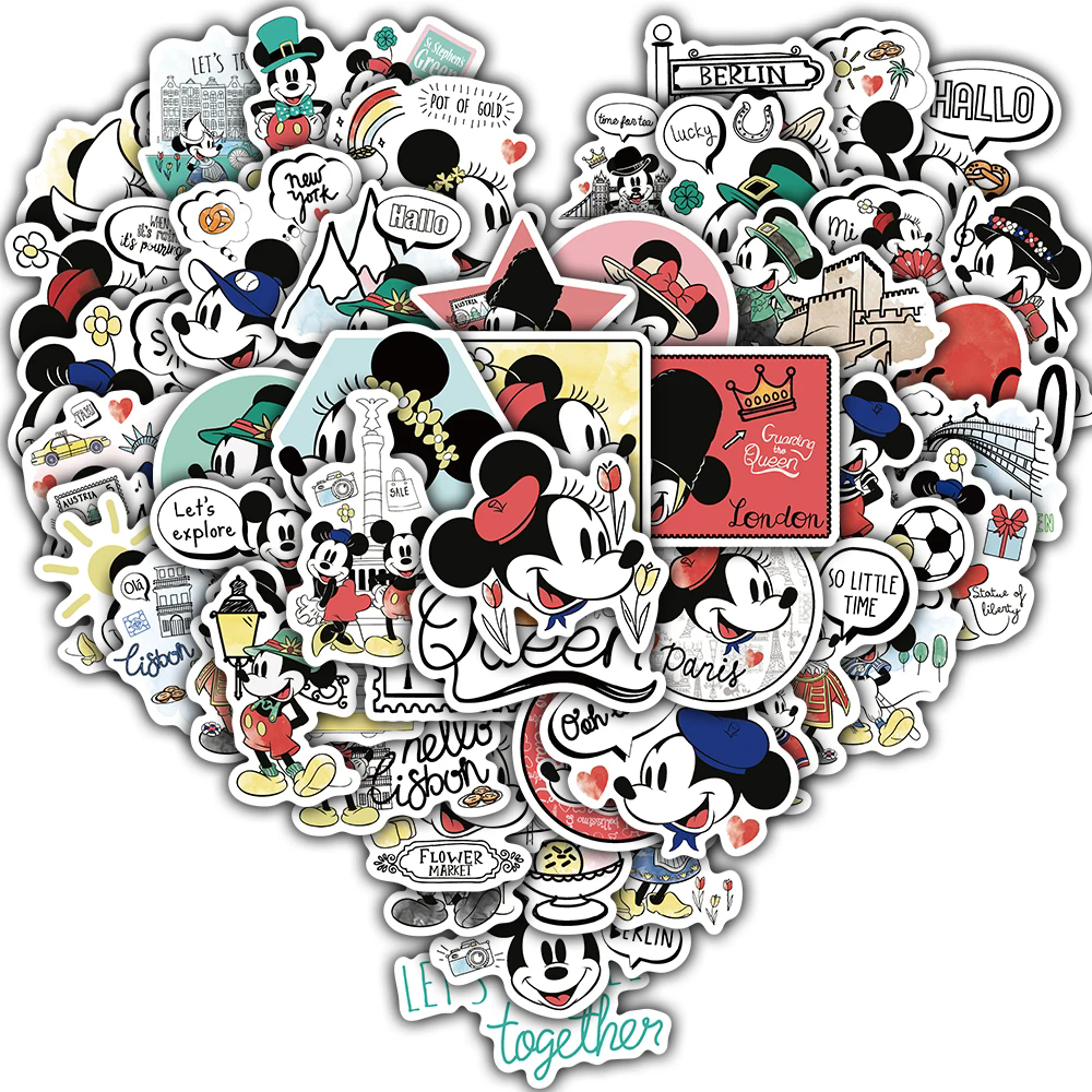 50PCS   Mickey outfit Stickers Disney Decorative Coffee Laptop Bicycle Waterproof Phone Aesthetic Casual Stationery Card Sticker