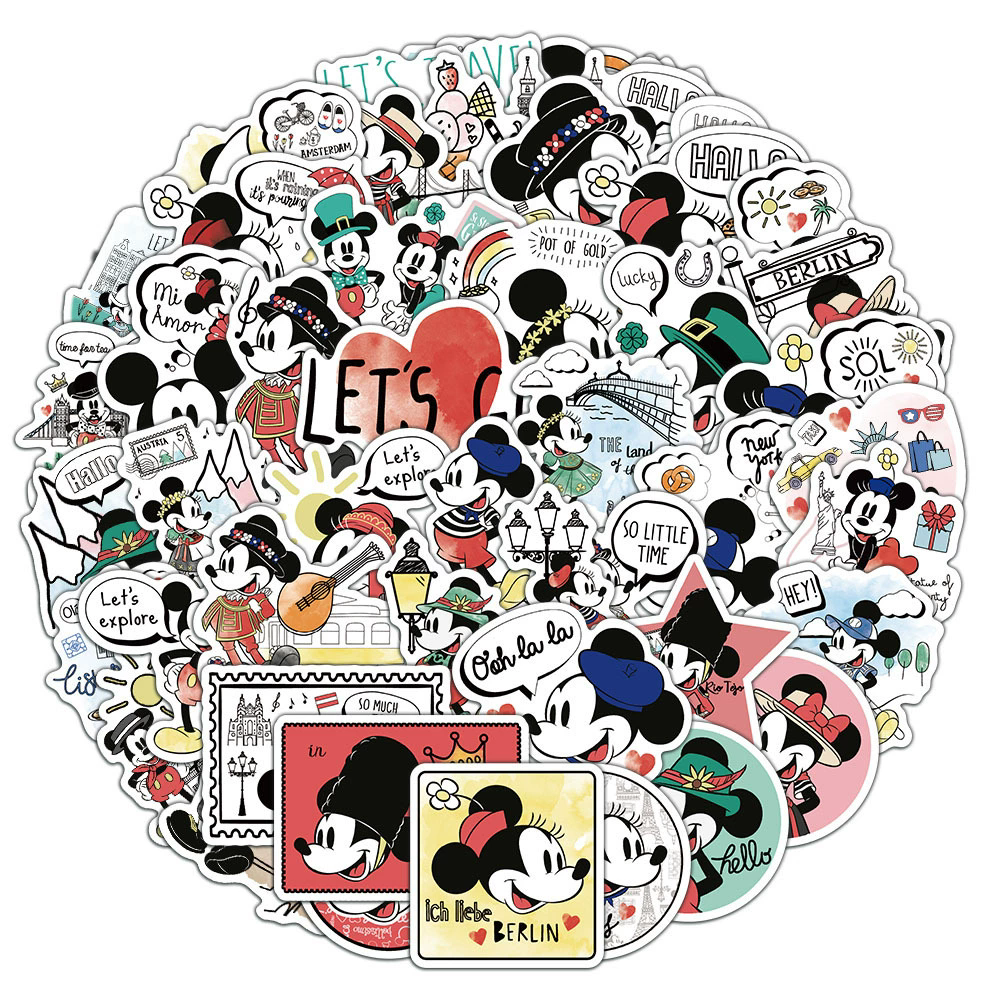 50PCS   Mickey outfit Stickers Disney Decorative Coffee Laptop Bicycle Waterproof Phone Aesthetic Casual Stationery Card Sticker