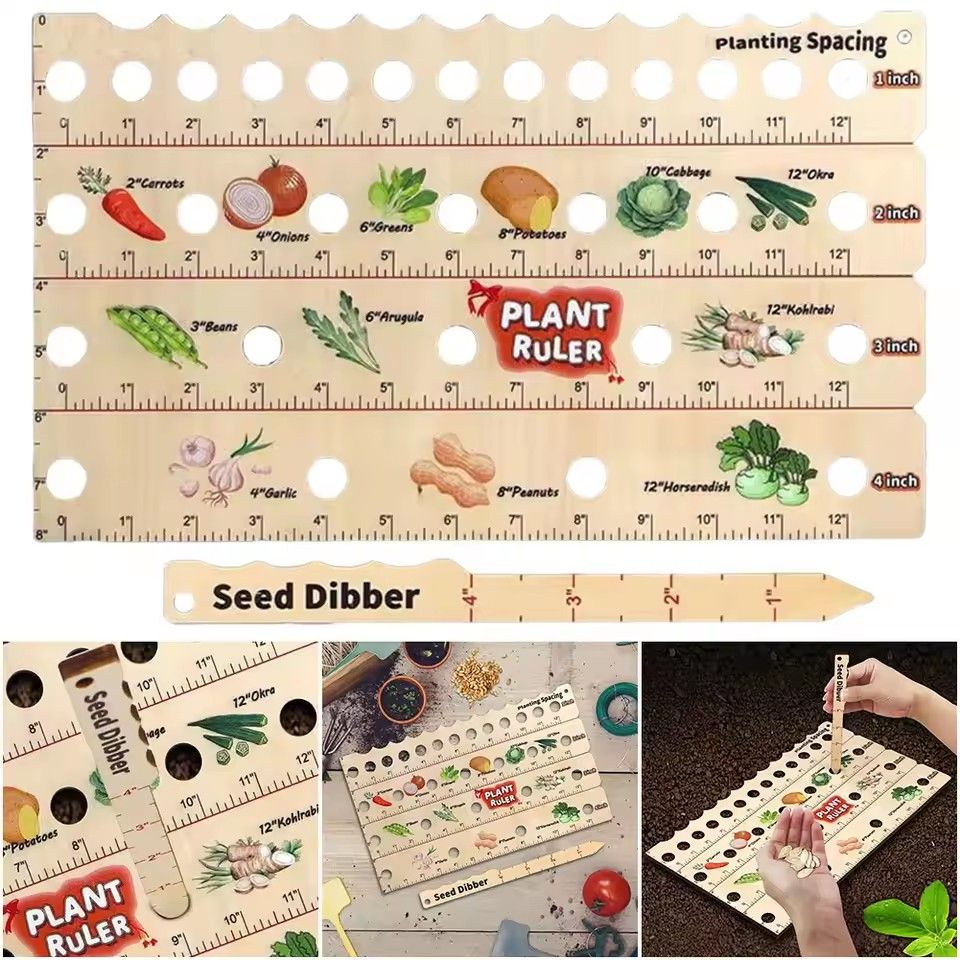 1PC   Wooden Planting Ruler and Dibber Multifunctional Sowing Ruler with Planting Guide Set Gardening Tools
