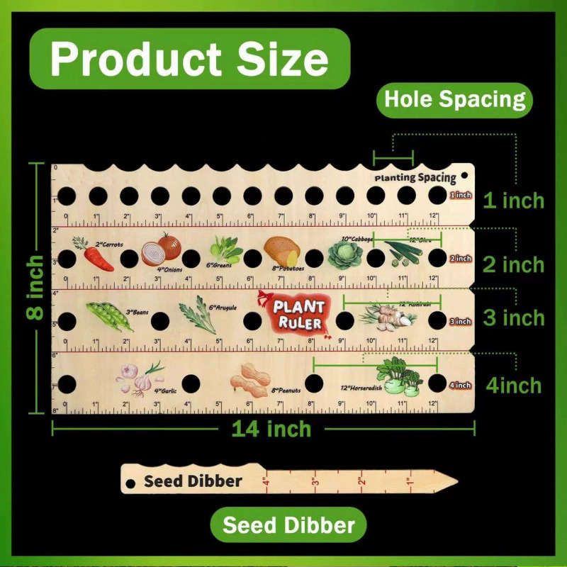 1PC   Wooden Planting Ruler and Dibber Multifunctional Sowing Ruler with Planting Guide Set Gardening Tools