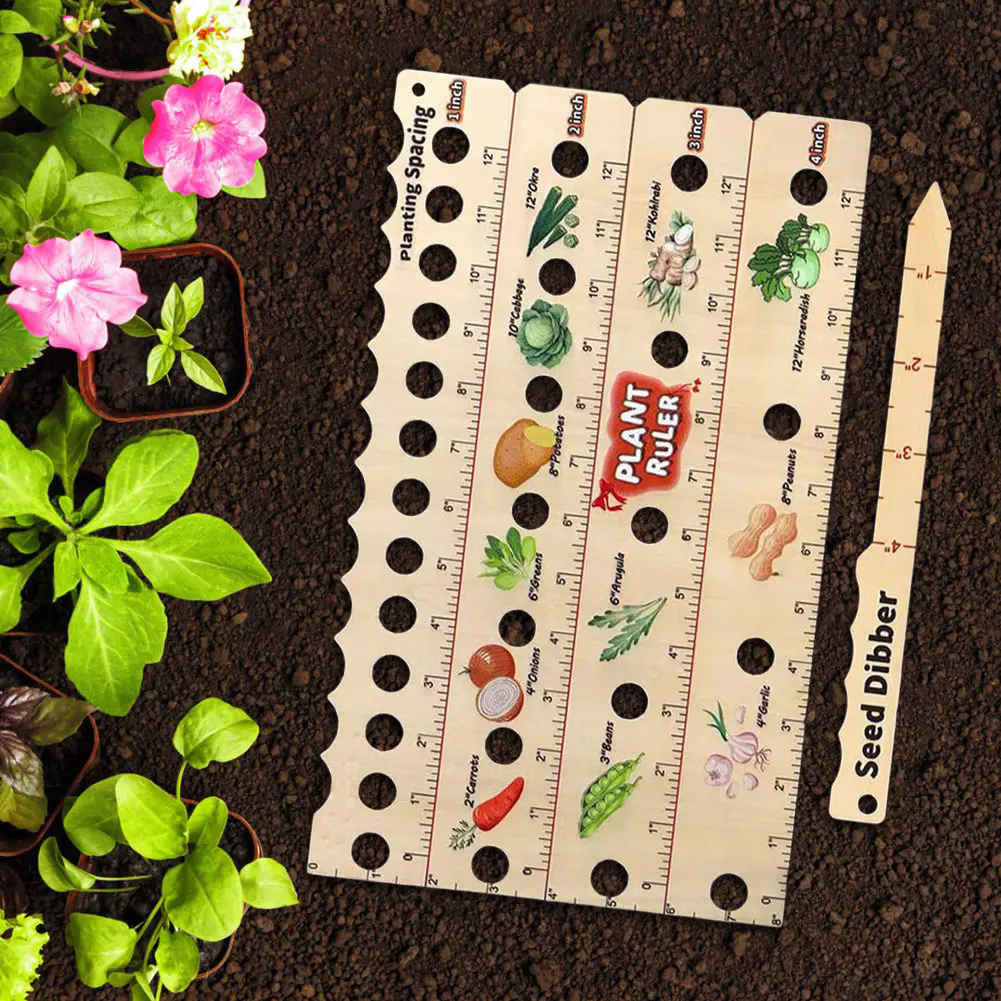 1PC   Wooden Planting Ruler and Dibber Multifunctional Sowing Ruler with Planting Guide Set Gardening Tools