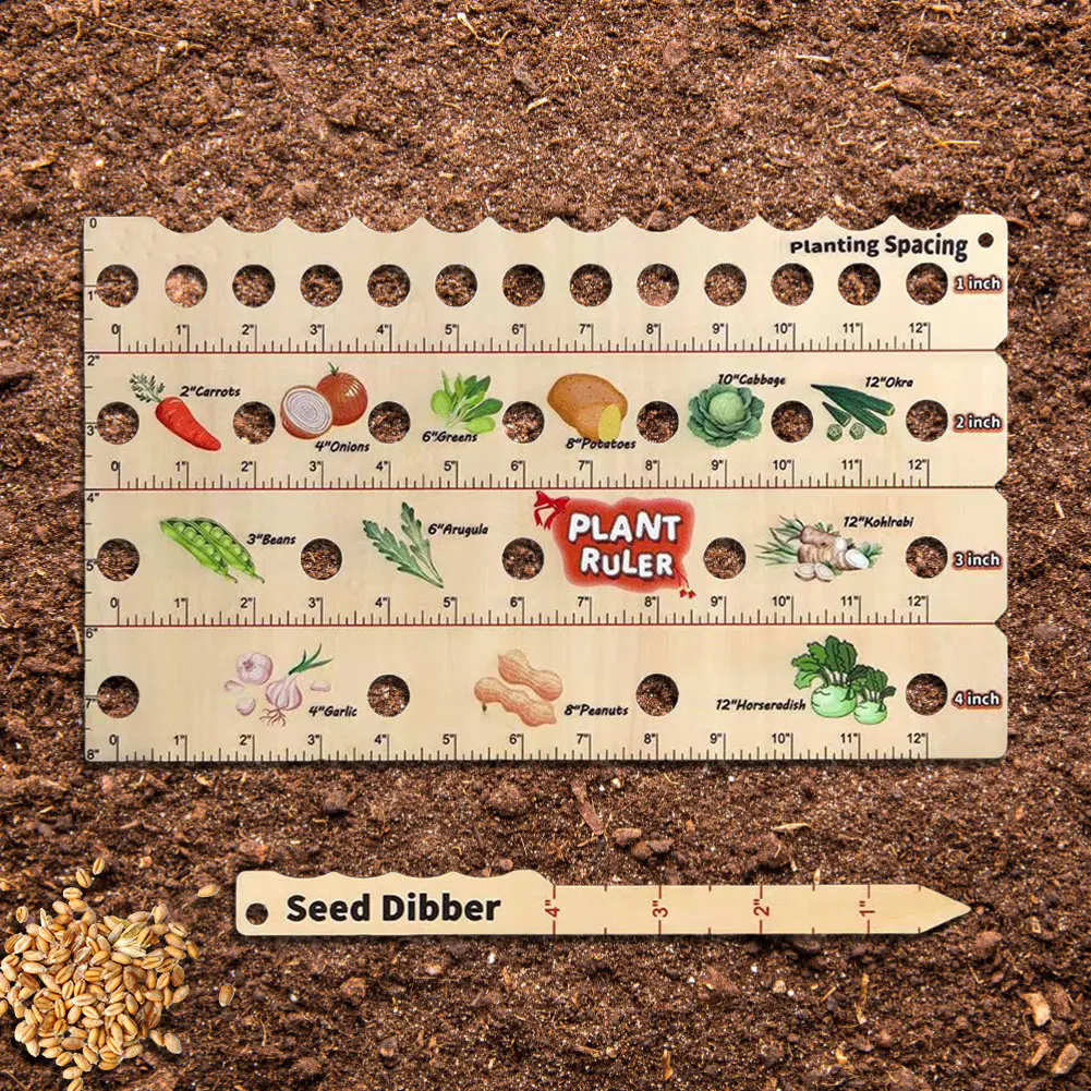 1PC   Wooden Planting Ruler and Dibber Multifunctional Sowing Ruler with Planting Guide Set Gardening Tools
