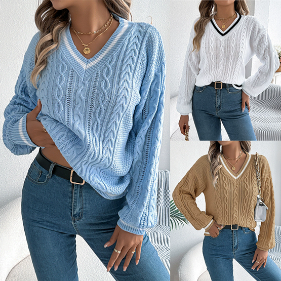 Autumn Women's New 2026 Solid Color V Neck Long Sleeve Loose Fashion Casual Sweater Women's Office Commuter Street Style Sweater