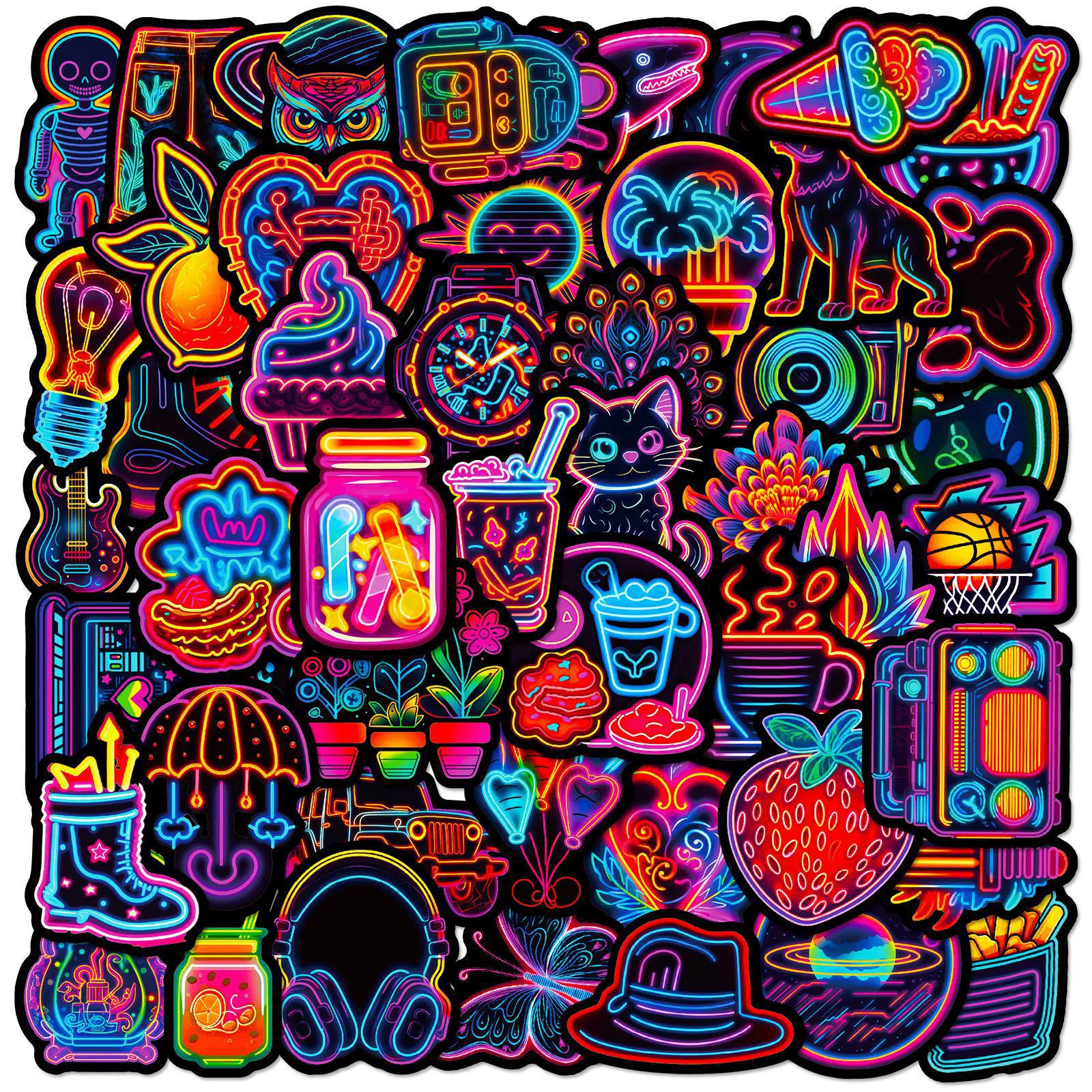 50PCS    Cartoon pink Christmas graffiti stickers, cute holiday decorations, stationery, luggage stickers