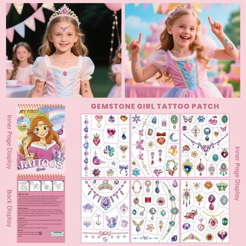 Children's Stationery Stickers Cartoon Tattoo Sticker Set 3 Cartoon Dream Themed Book Gemstone Decoration Stickers Quiet Book