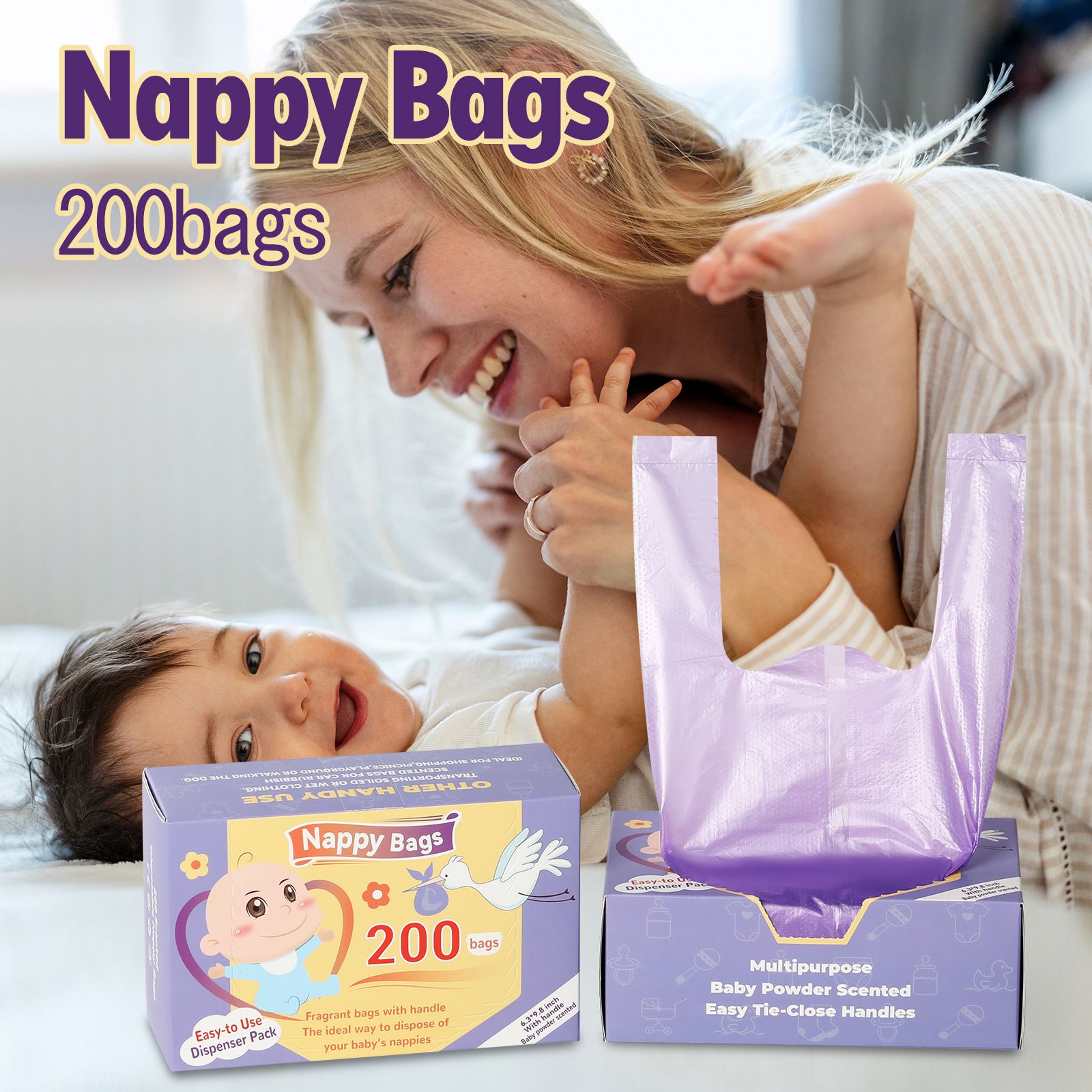 Portable Garbage Bag Disposable Nappy Bags Scented Hygiene Bags For Diaper Disposal Or Feminine Products 100pcs