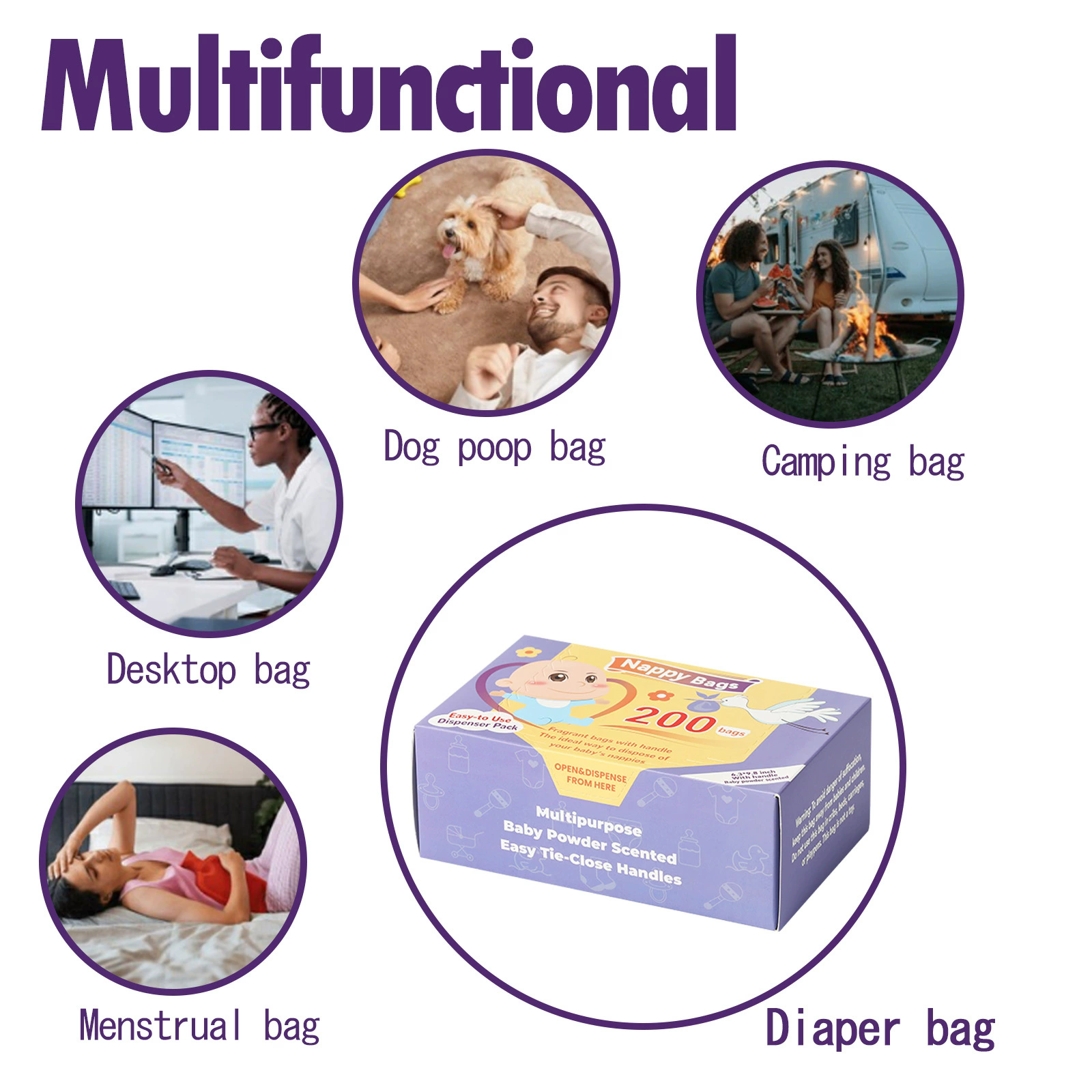 Portable Garbage Bag Disposable Nappy Bags Scented Hygiene Bags For Diaper Disposal Or Feminine Products 100pcs