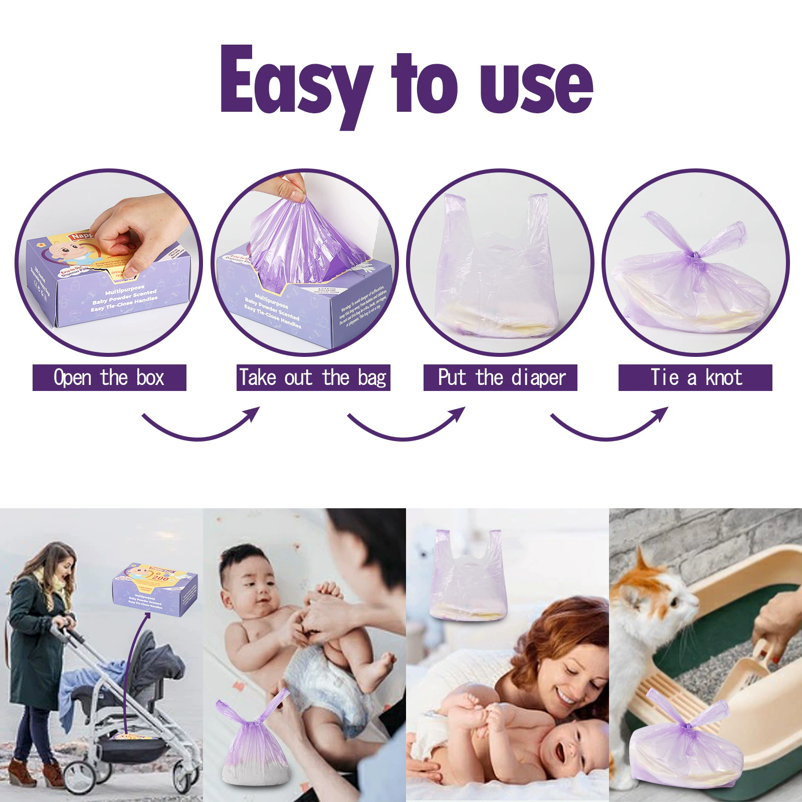 Portable Garbage Bag Disposable Nappy Bags Scented Hygiene Bags For Diaper Disposal Or Feminine Products 100pcs