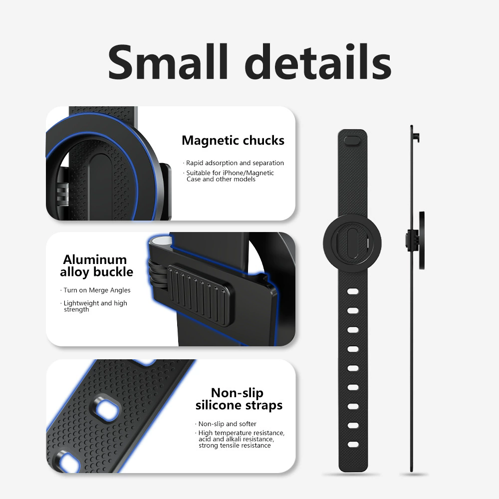 Silicone Magnetic Phone Holder Adjustable Gym/Cart/Bike Mount for Sports & Navigation 360 Rotation Portable Phone Holder